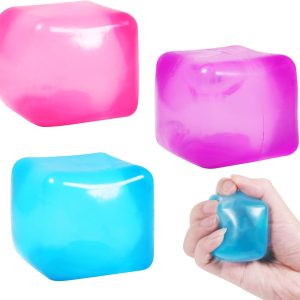 3pack Stress Cube Squishy Stress Balls for Adults Kids Fidget Toy for Your Best Mellow and Chill -Ice Cubes-Square Shape with Filling in Pink Purple Blue (3pcs Cube )