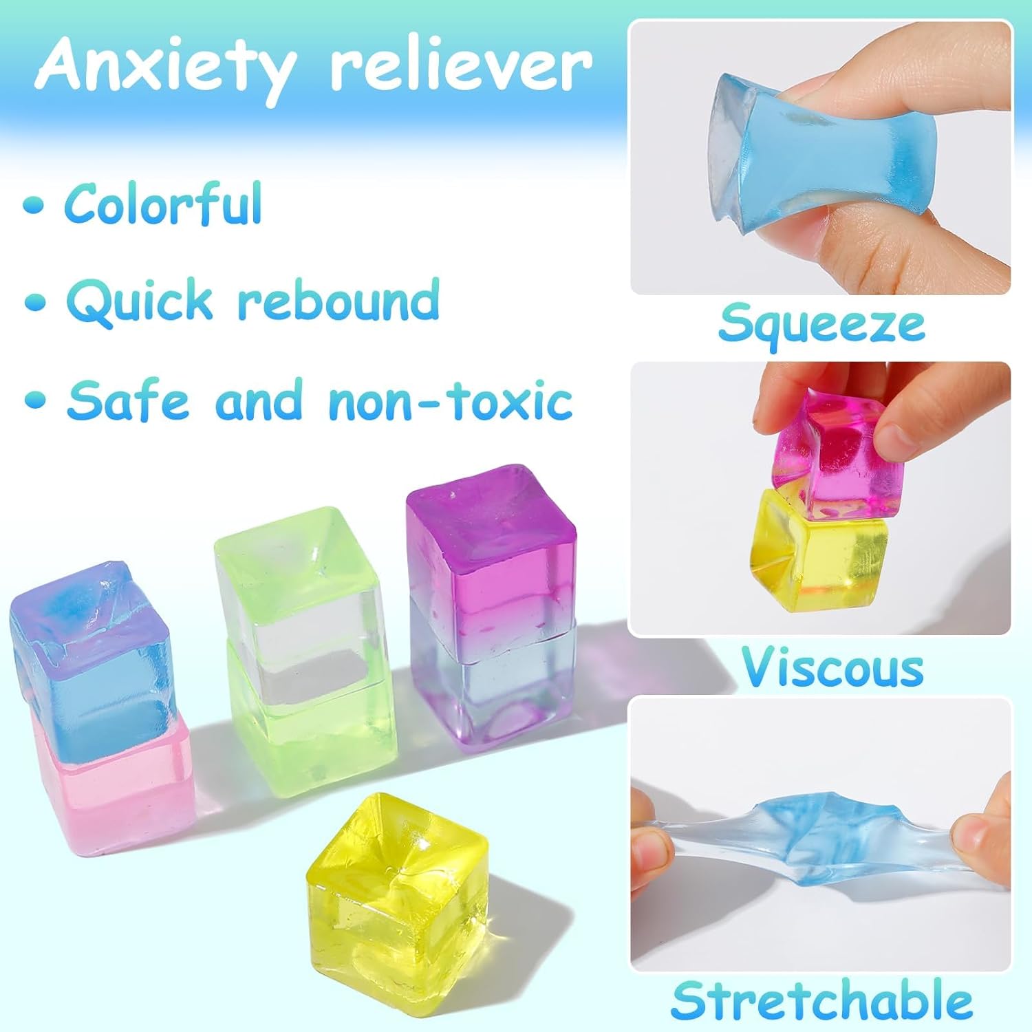 Ice Cube Sensory Toys 24 Pcs Squishy Fidget Stress Cube for Adults Kids Anxiety Stress Relief Hand Therapy Sensory Squishy Ball Classroom Prize Box Toys - Image 3
