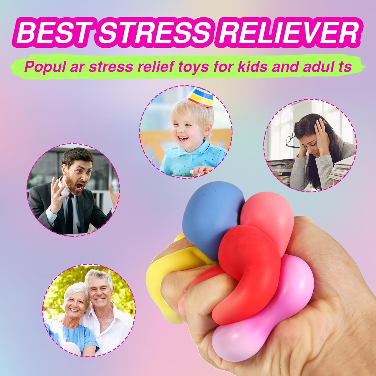 24 Pack Slow Rising Stress Cube . Dough Stress Balls Soft Fidget Squishy Toys for Anxiety Relief. Pull Stretch Classroom Prize Party Favors Toys for Kids - Image 5