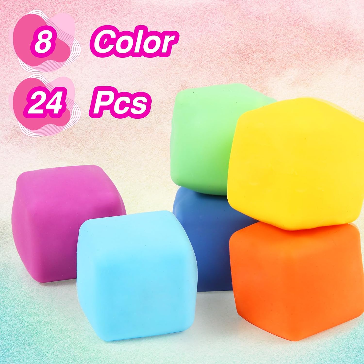 24 Pack Slow Rising Stress Cube . Dough Stress Balls Soft Fidget Squishy Toys for Anxiety Relief. Pull Stretch Classroom Prize Party Favors Toys for Kids - Image 4