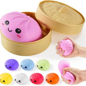 Dumpling Squishies. Glitter Dumpling Mystery Box. Colorful Dumplings Stress Balls Fidget Sensory Toy. Stocking Stuffers with Food Steamer Stretchy Desk Toys (Pink)
