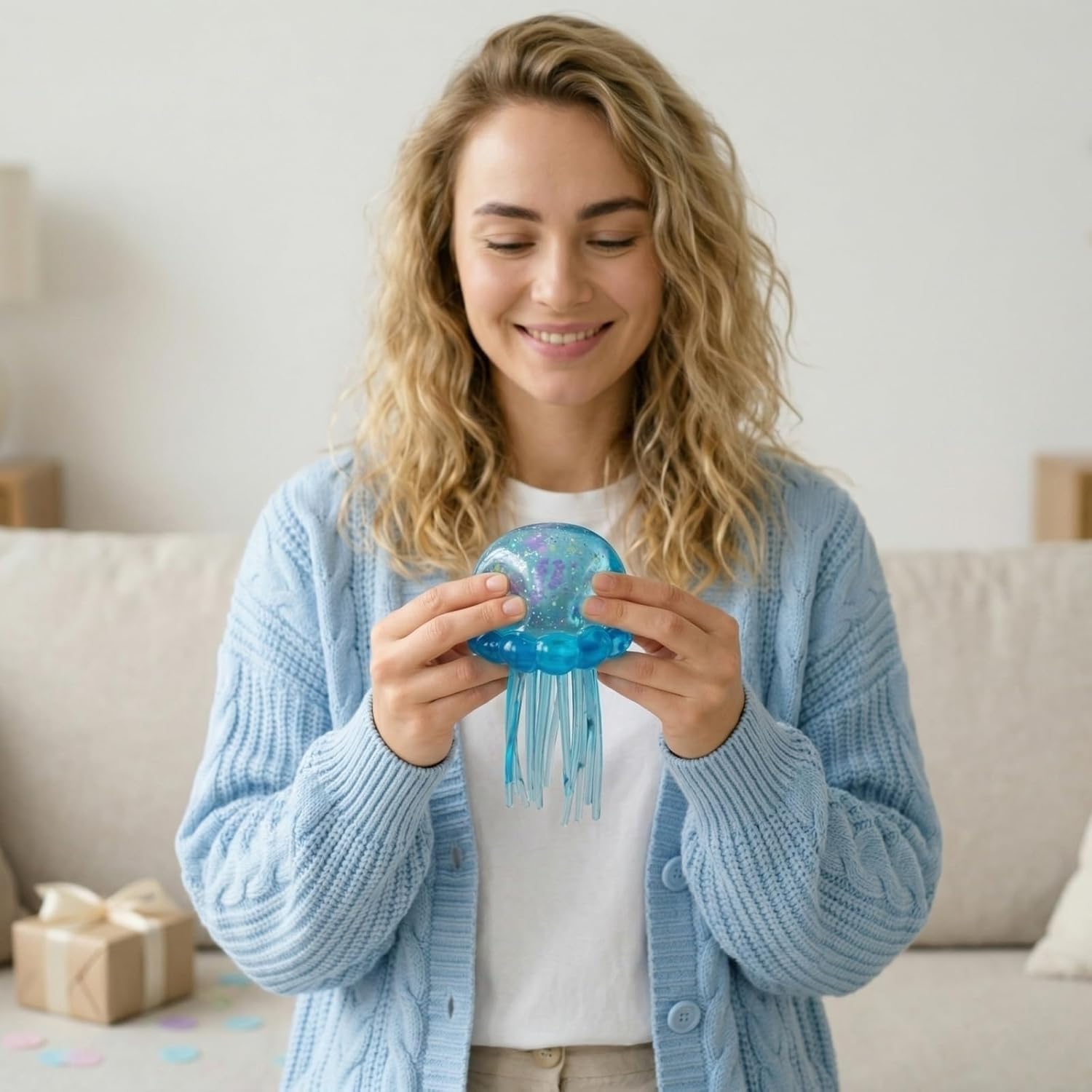 Jellyfish-Shaped Squeeze Toy. Slow-Rebound Stress-Relieving Ball. Soft and Elastic Sensory Stress-Relieving Toy. Squeezing Toys can Effectively Relieve Anxiety and Stress. (Blue) - Image 3