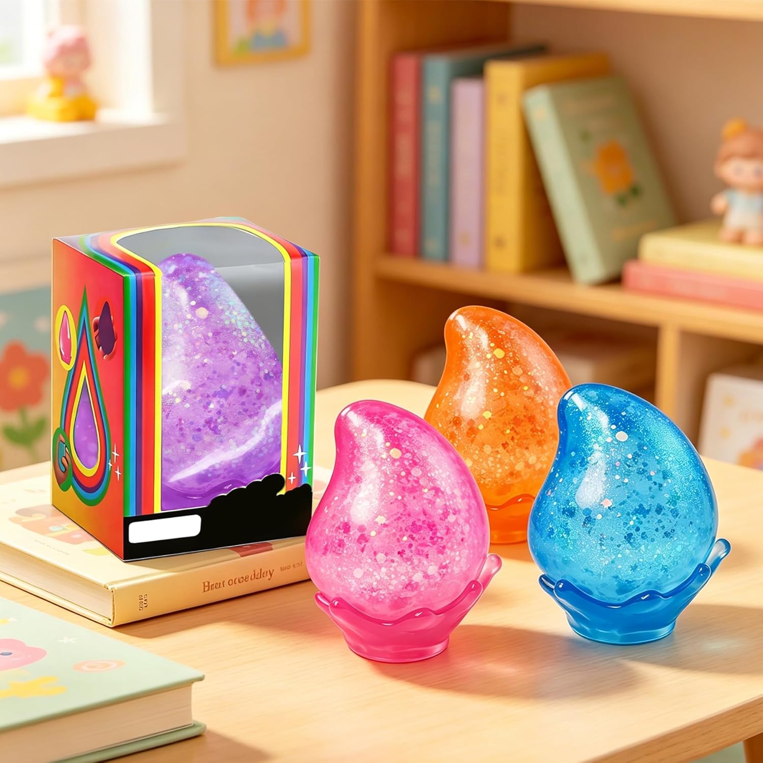 2 Pcs Stress Balls. Water Drop Squishies Squeeze Toys. Stress Relief Fidget Sensory Toy for Kids with Autism. Nice Stress Cube-Drop Gifts for Anxiety Relief Office Easter Birthday (Blue&Pink) - Image 7