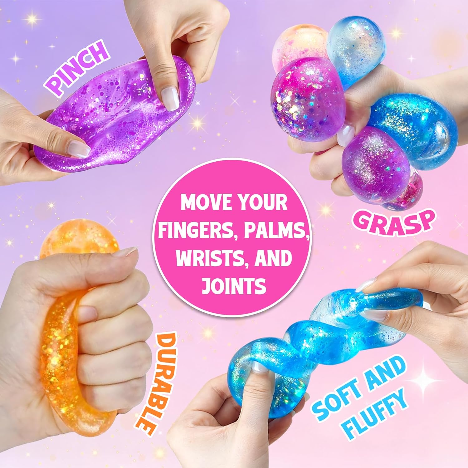 2 Pcs Stress Balls. Water Drop Squishies Squeeze Toys. Stress Relief Fidget Sensory Toy for Kids with Autism. Nice Stress Cube-Drop Gifts for Anxiety Relief Office Easter Birthday (Blue&Pink) - Image 4