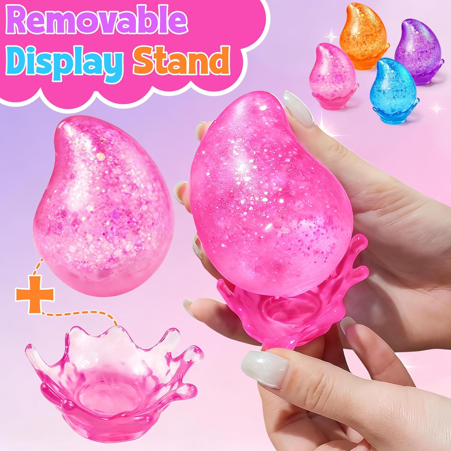 2 Pcs Stress Balls. Water Drop Squishies Squeeze Toys. Stress Relief Fidget Sensory Toy for Kids with Autism. Nice Stress Cube-Drop Gifts for Anxiety Relief Office Easter Birthday (Blue&Pink) - Image 3