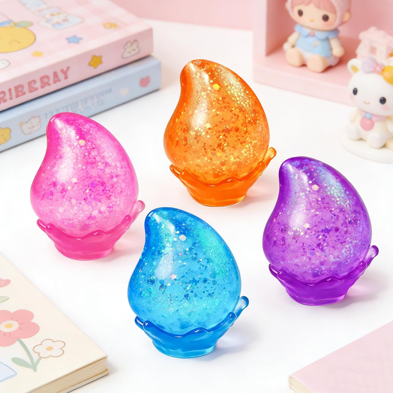 2 Pcs Stress Balls. Water Drop Squishies Squeeze Toys. Stress Relief Fidget Sensory Toy for Kids with Autism. Nice Stress Cube-Drop Gifts for Anxiety Relief Office Easter Birthday (Blue&Pink) - Image 5